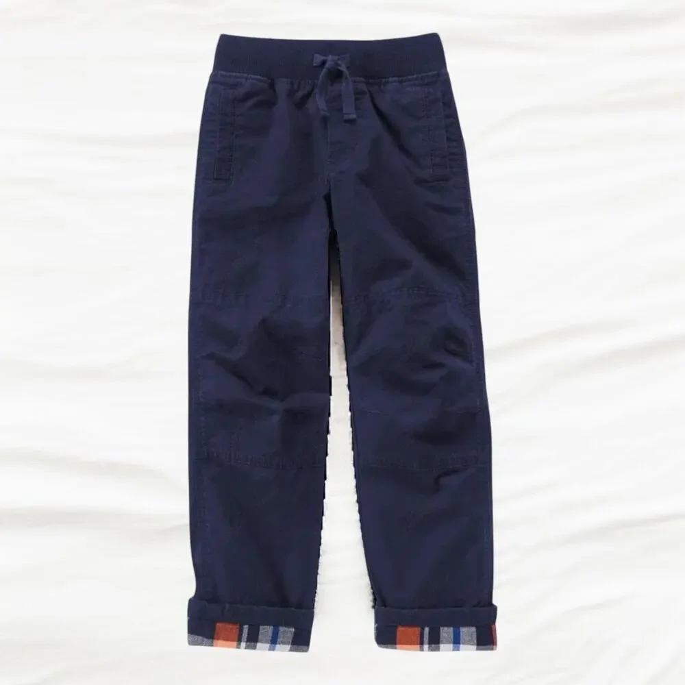 Gymboree Boys Pants‎ Sz 6 Plaid Cuff Twill Arctic Explorer Gym Navy Blue